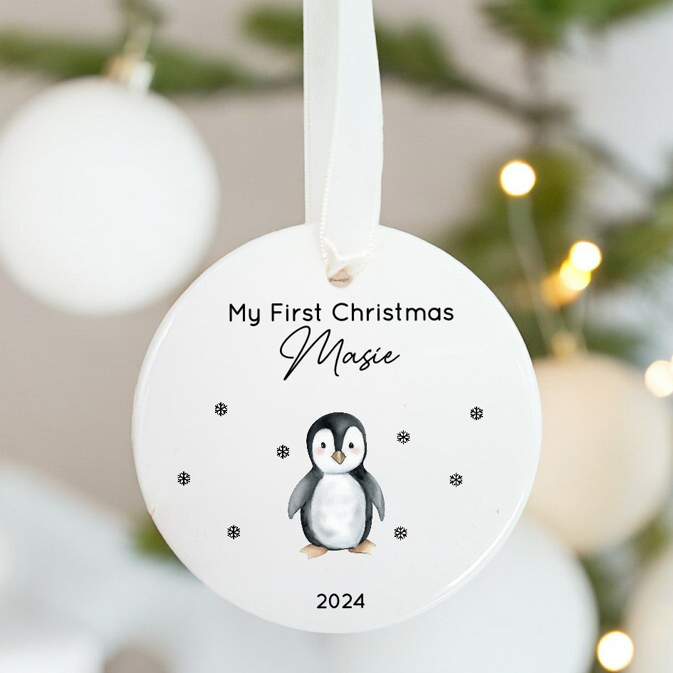 Personalised My First Christmas Penguin Ceramic Ornament