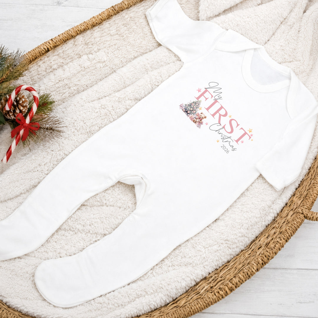 Pink Teddy Bear My First Christmas Baby Grow, Vest or Bib