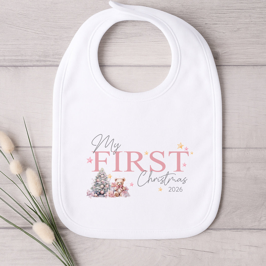Pink Teddy Bear My First Christmas Baby Grow, Vest or Bib