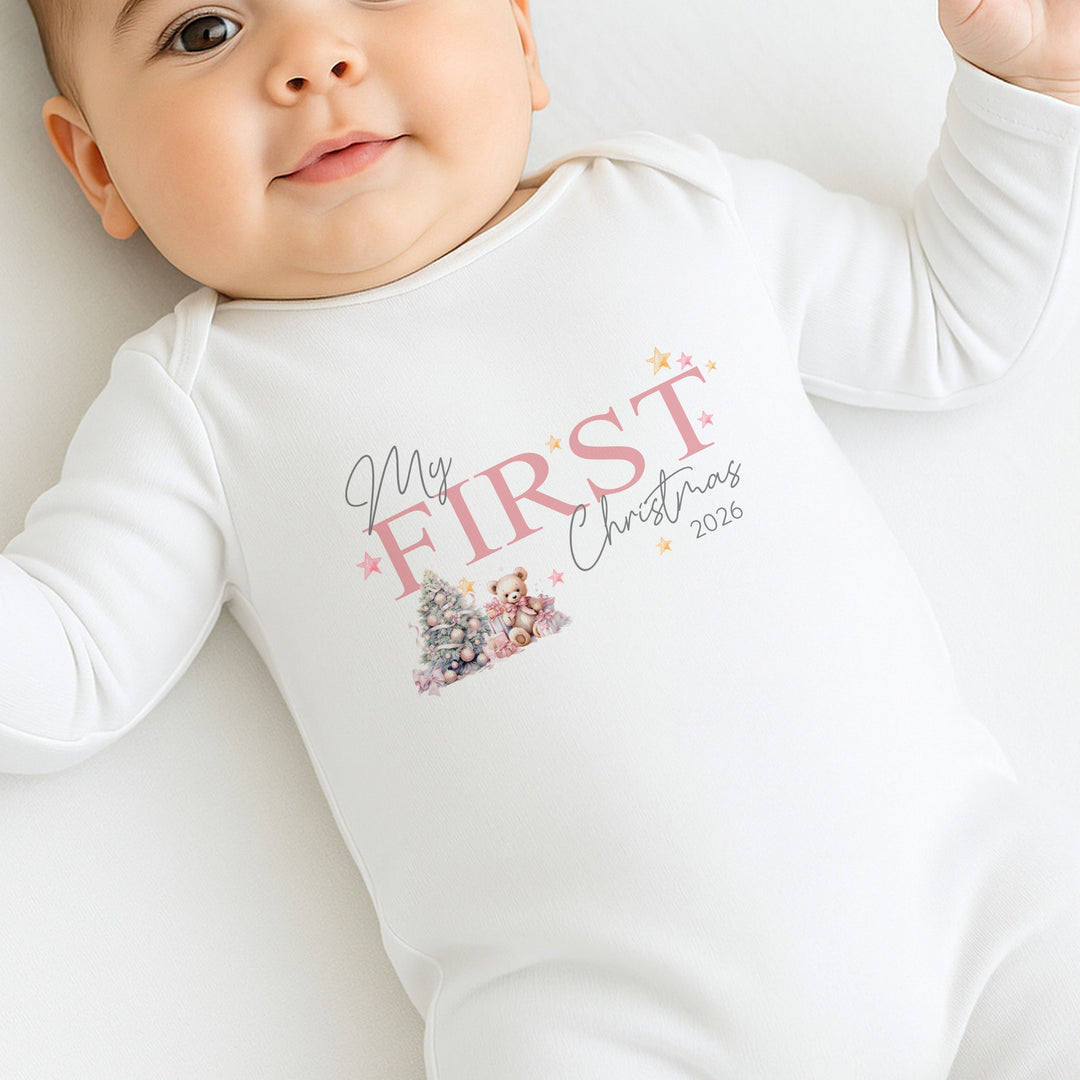 Pink Teddy Bear My First Christmas Baby Grow, Vest or Bib