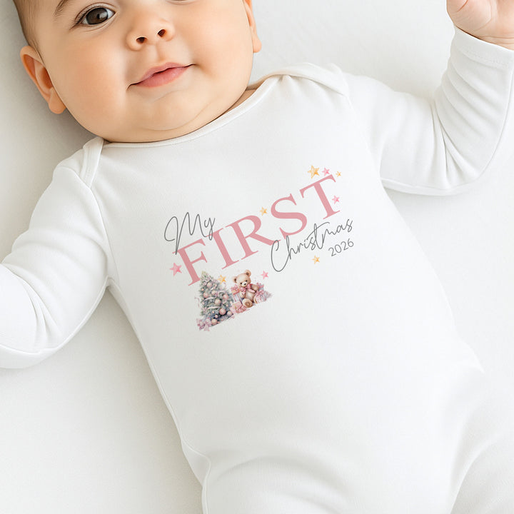 Pink Teddy Bear My First Christmas Baby Grow, Vest or Bib
