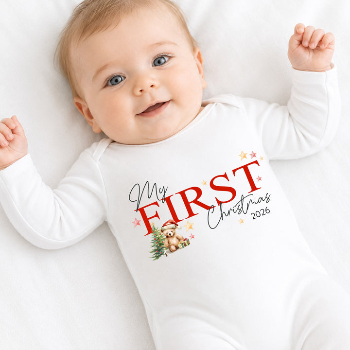Red My First Christmas Baby Grow, Vest Or Bib