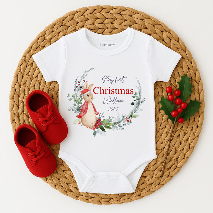 Peresonalised My First Christmas Wreath Baby Grow/Vest/Bib