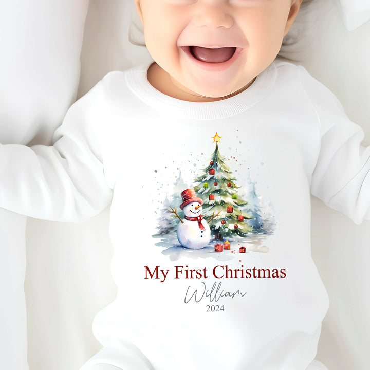 Personalised Snowman My First Christmas Babygrow/Vest/Bib