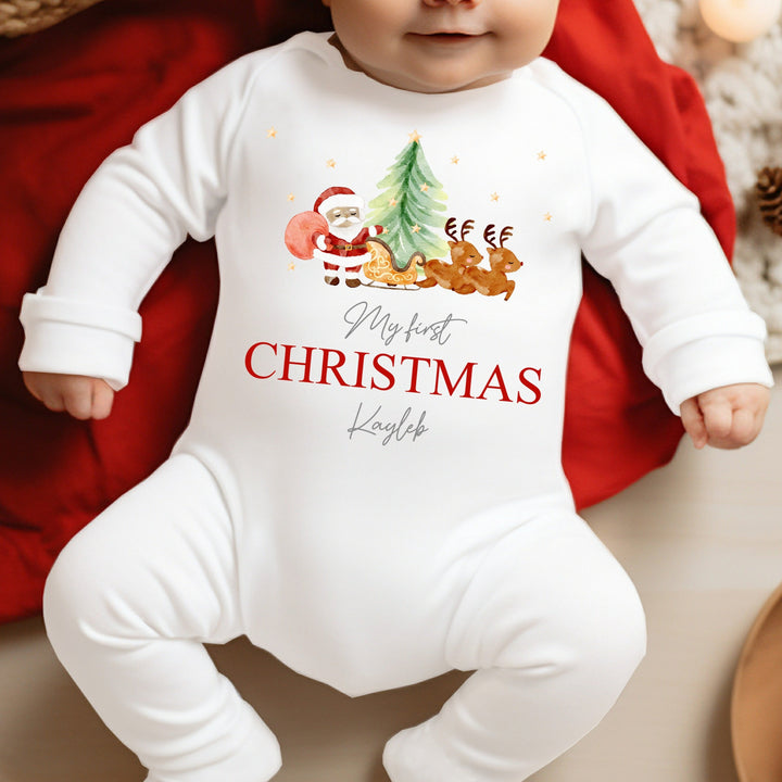 Personalised My First Christmas Scene Babygrow/Vest/Bib