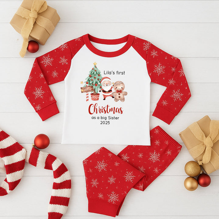 Personalised Christmas Tree Sibling Matching Snowflake Babygrow/Pyjamas