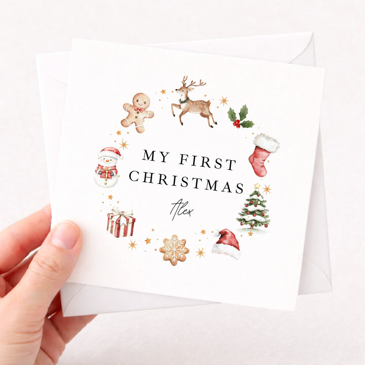 Personalised Gingerbread Wreath My First Christmas Card