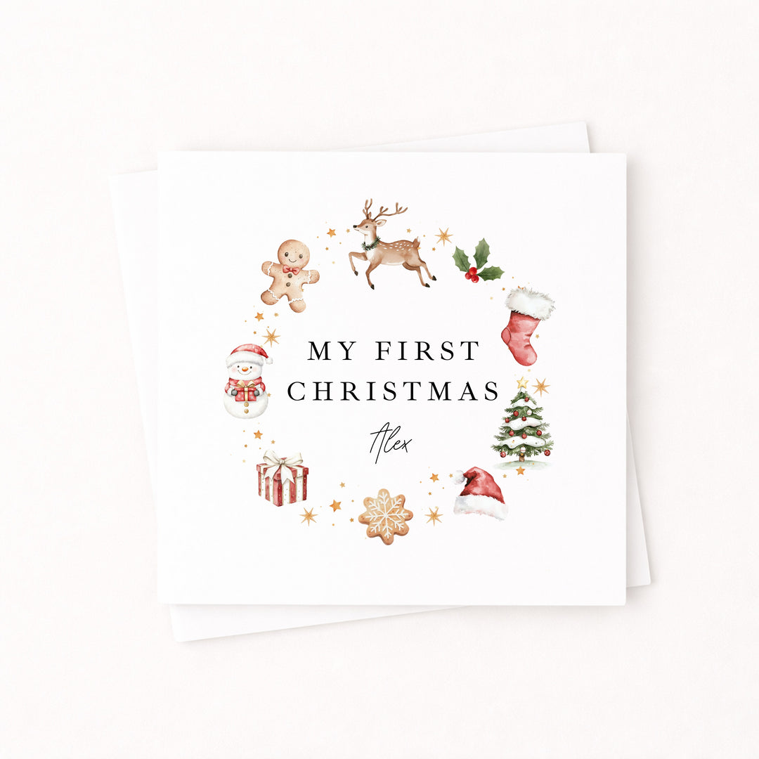 Personalised Gingerbread Wreath My First Christmas Card