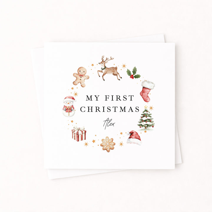 Personalised Gingerbread Wreath My First Christmas Card
