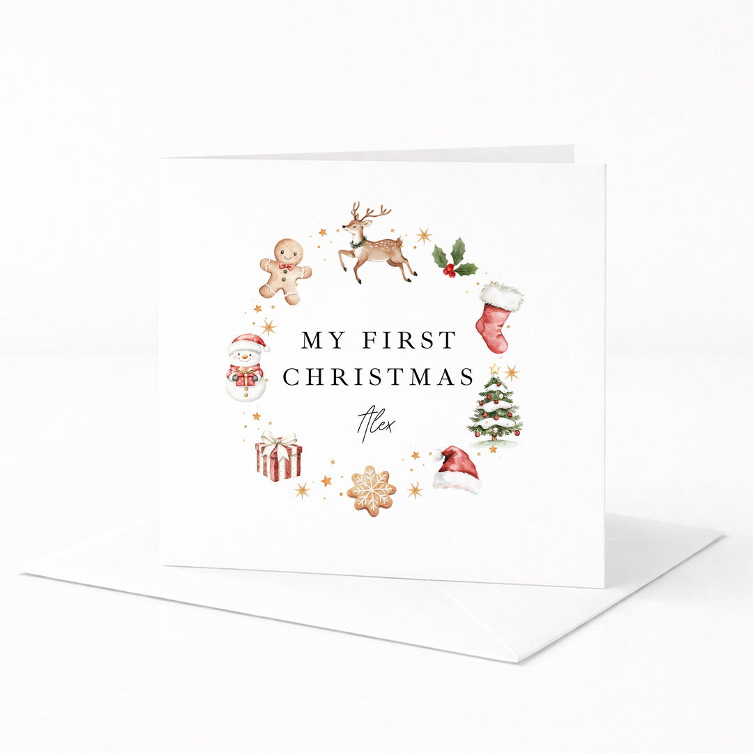Personalised Gingerbread Wreath My First Christmas Card