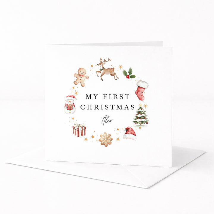 Personalised Gingerbread Wreath My First Christmas Card