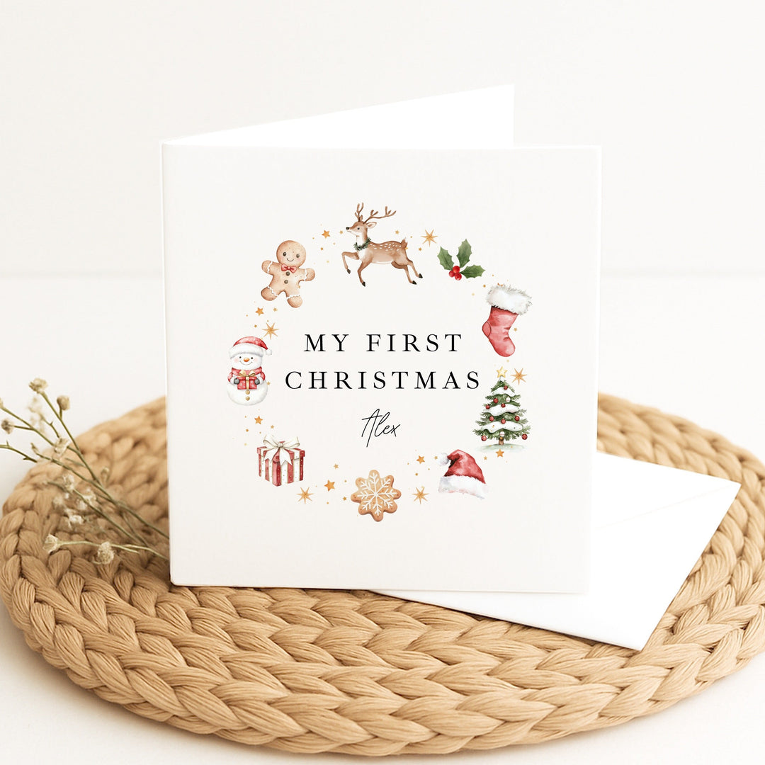 Personalised Gingerbread Wreath My First Christmas Card