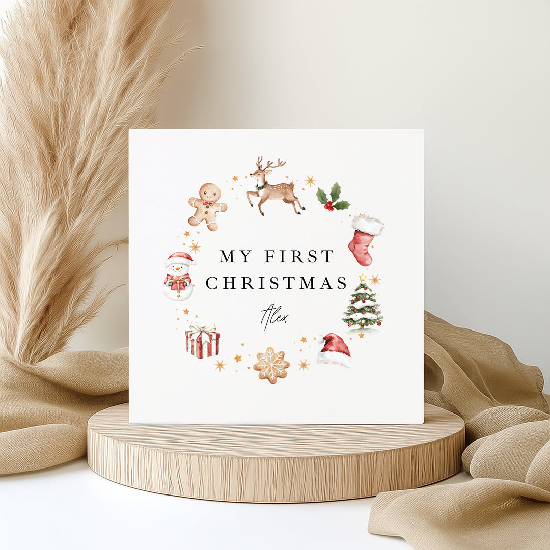 Personalised Gingerbread Wreath My First Christmas Card