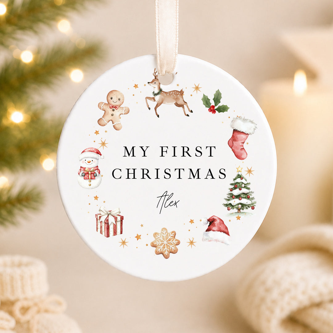 Personalised Gingerbread Wreath My First Christmas Ceramic Bauble