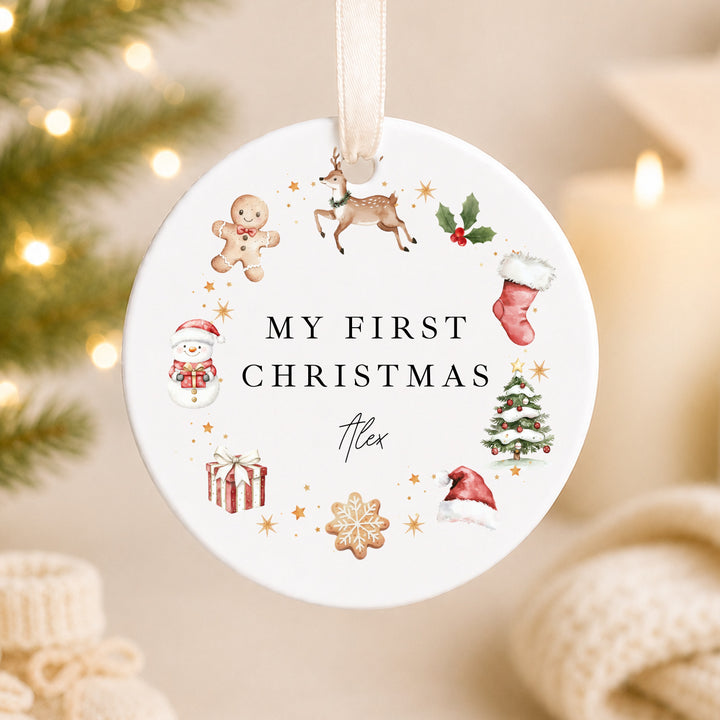 Personalised Gingerbread Wreath My First Christmas Ceramic Bauble