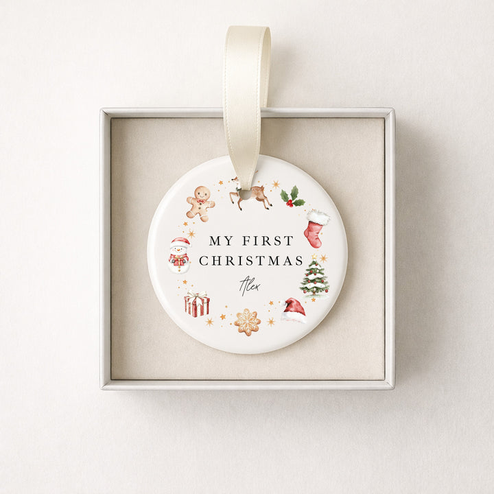 Personalised Gingerbread Wreath My First Christmas Ceramic Bauble