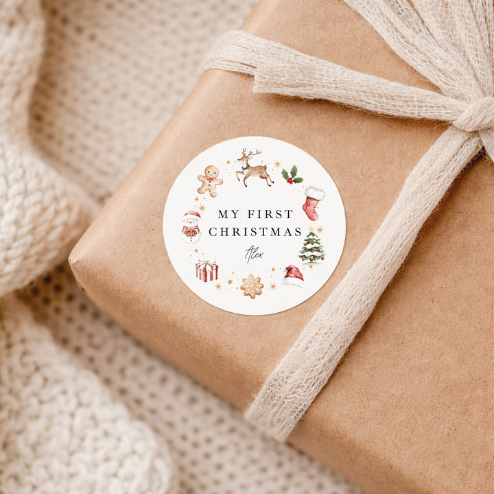 Personalised My First Christmas Wreath Stickers