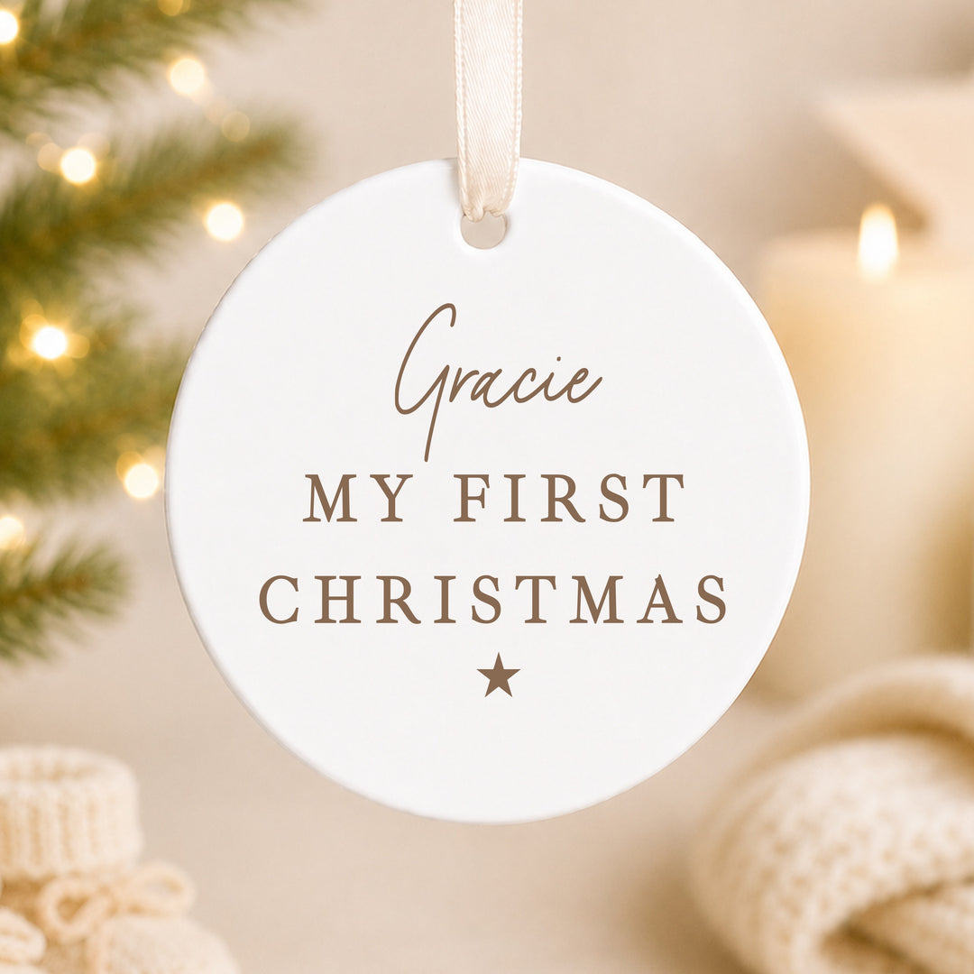 Personalised Gold My First Christmas Ceramic Bauble