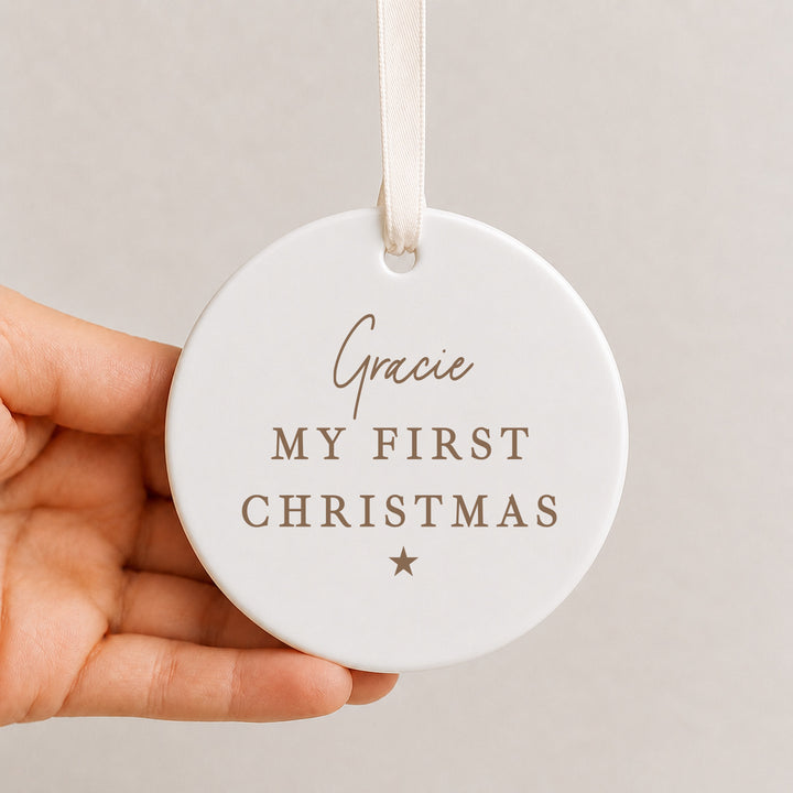 Personalised Gold My First Christmas Ceramic Bauble