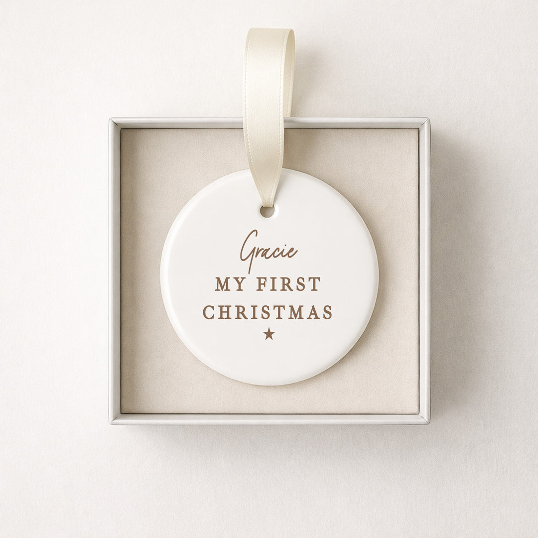 Personalised Gold My First Christmas Ceramic Bauble