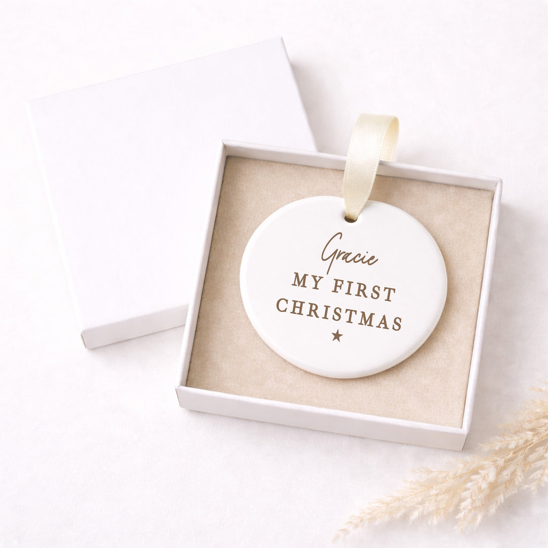 Personalised Gold My First Christmas Ceramic Bauble