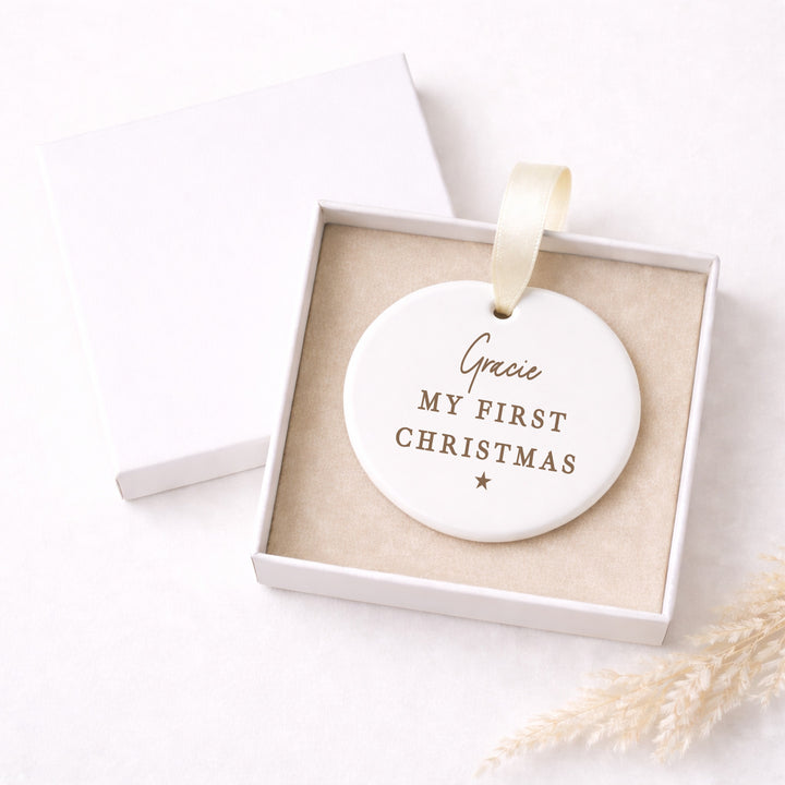 Personalised Gold My First Christmas Ceramic Bauble