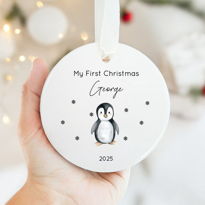 Personalised My First Christmas Penguin Ceramic Ornament