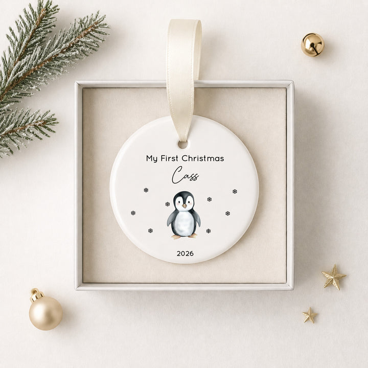 Personalised Penguin Ceramic My First Christmas Bauble