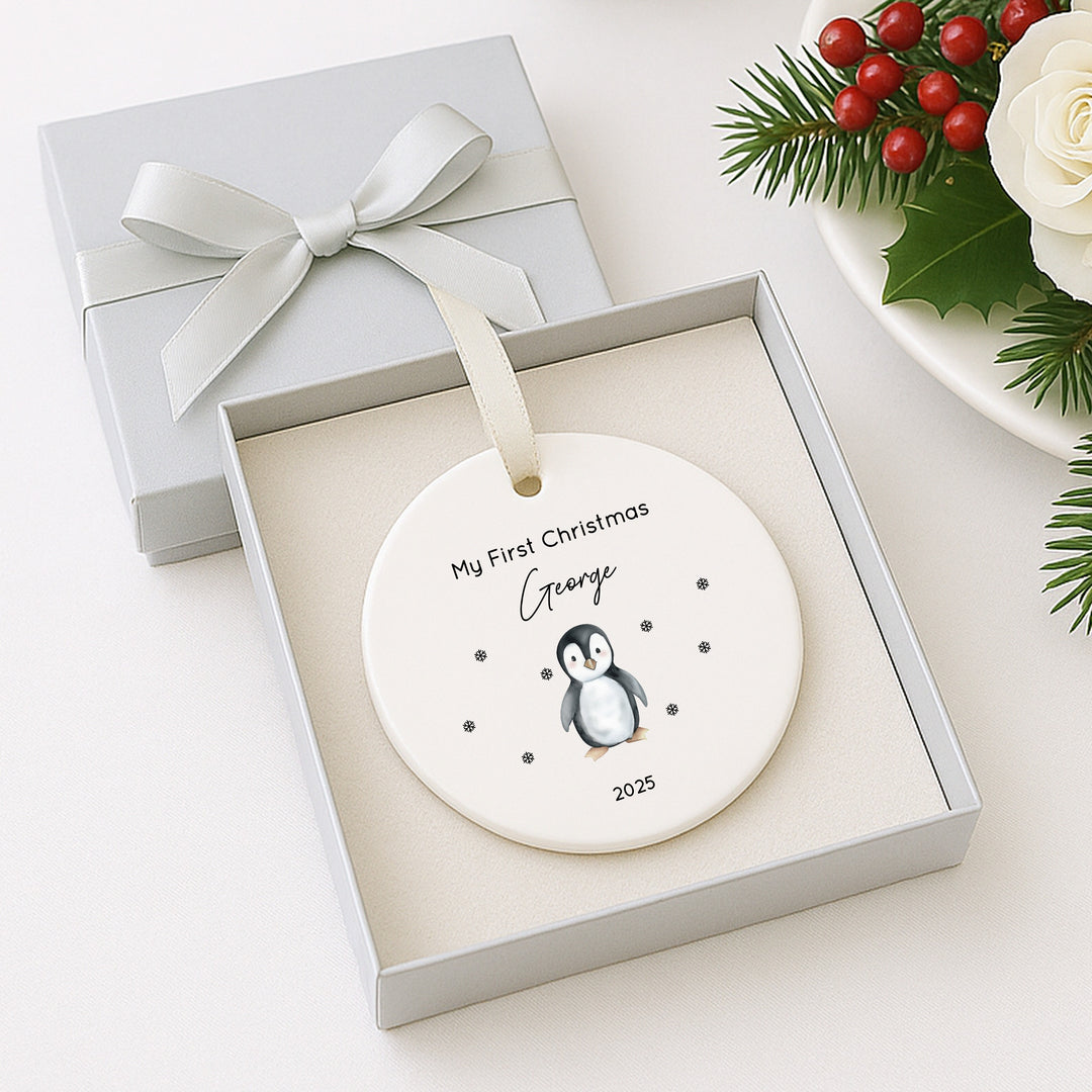 Personalised My First Christmas Penguin Ceramic Ornament