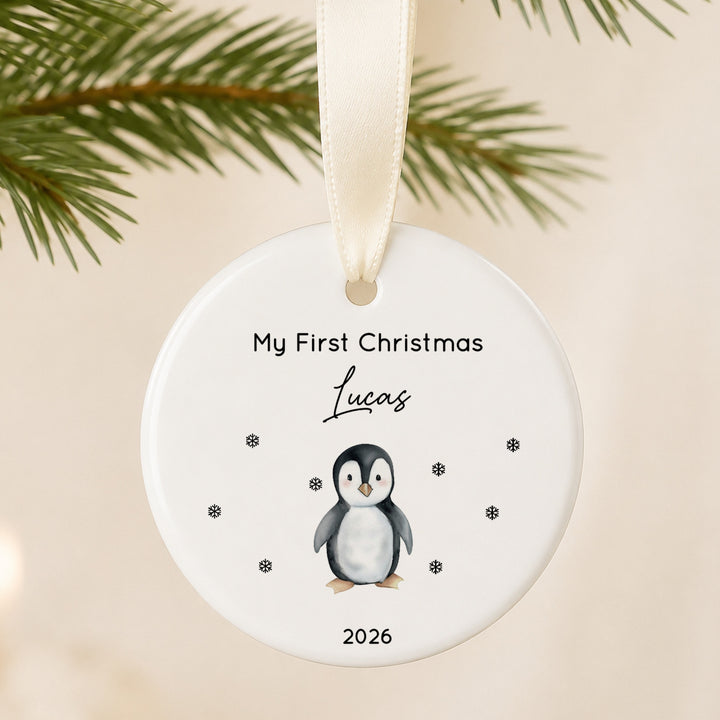 Personalised Penguin Ceramic My First Christmas Bauble