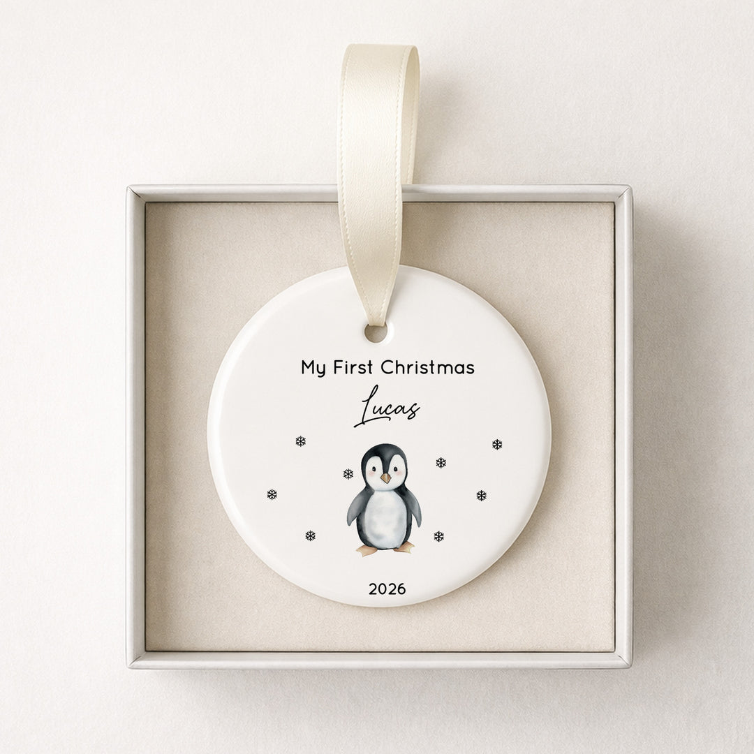 Personalised Penguin Ceramic My First Christmas Bauble