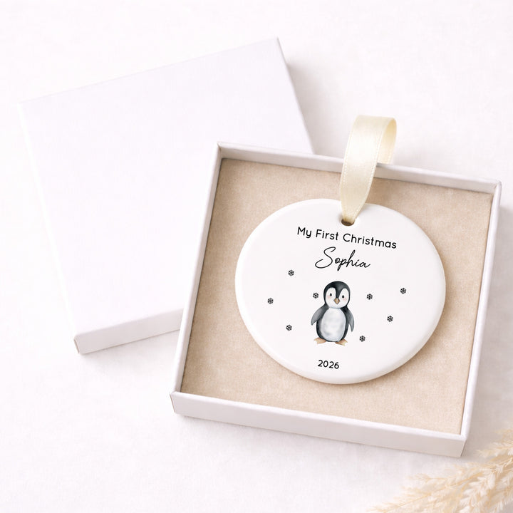 Personalised Penguin Ceramic My First Christmas Bauble