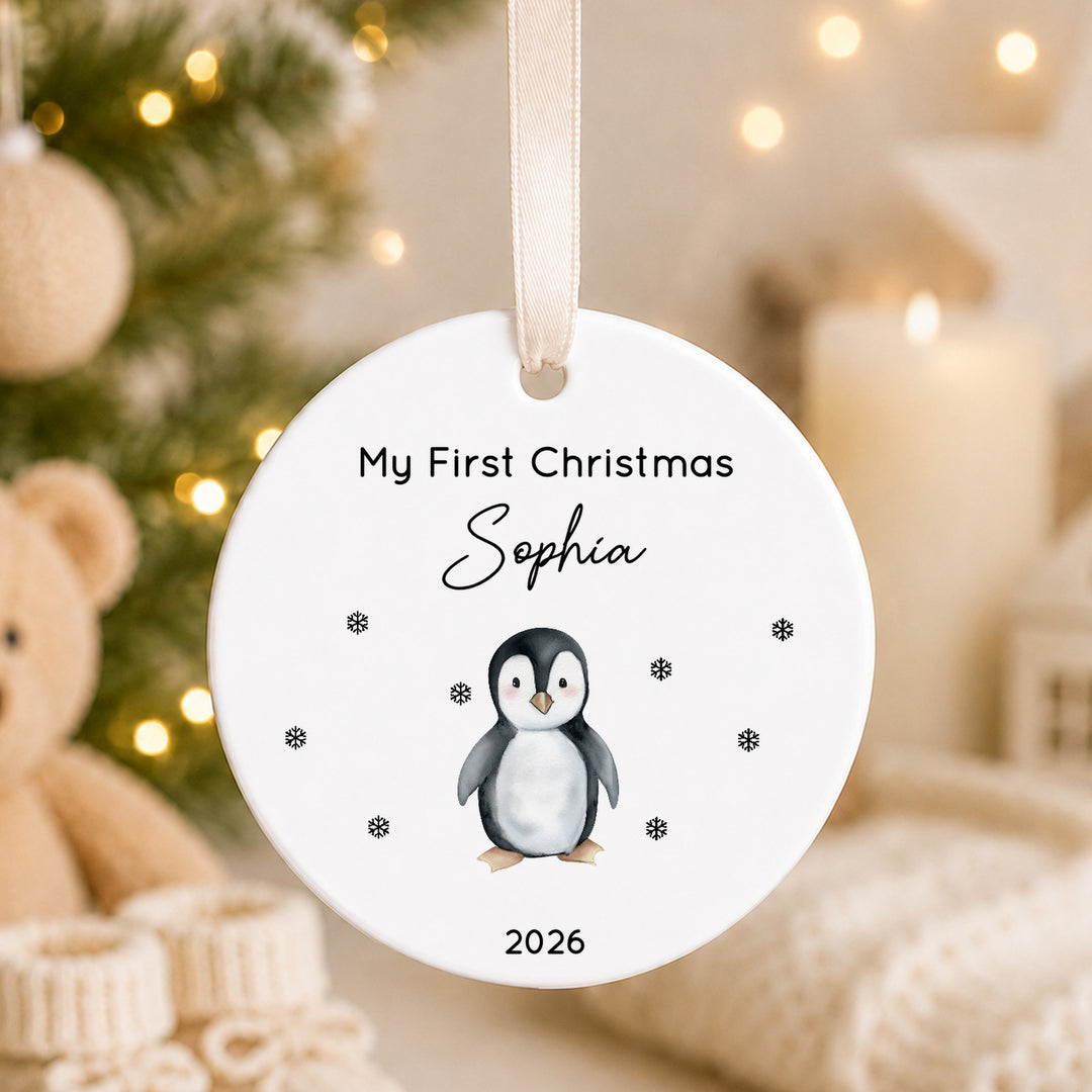 Personalised Penguin Ceramic My First Christmas Bauble
