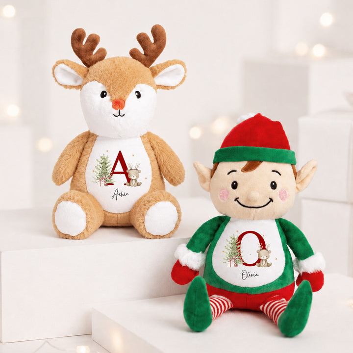 Personalised Bear Reindeer Initial My First Christmas Soft Toy