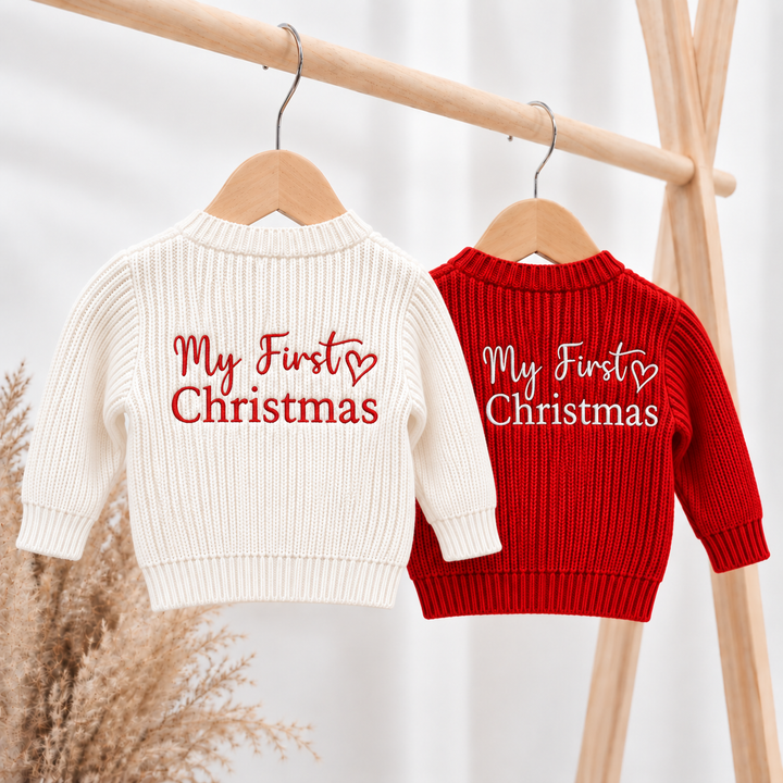 Embroidered My First Christmas Cardigan