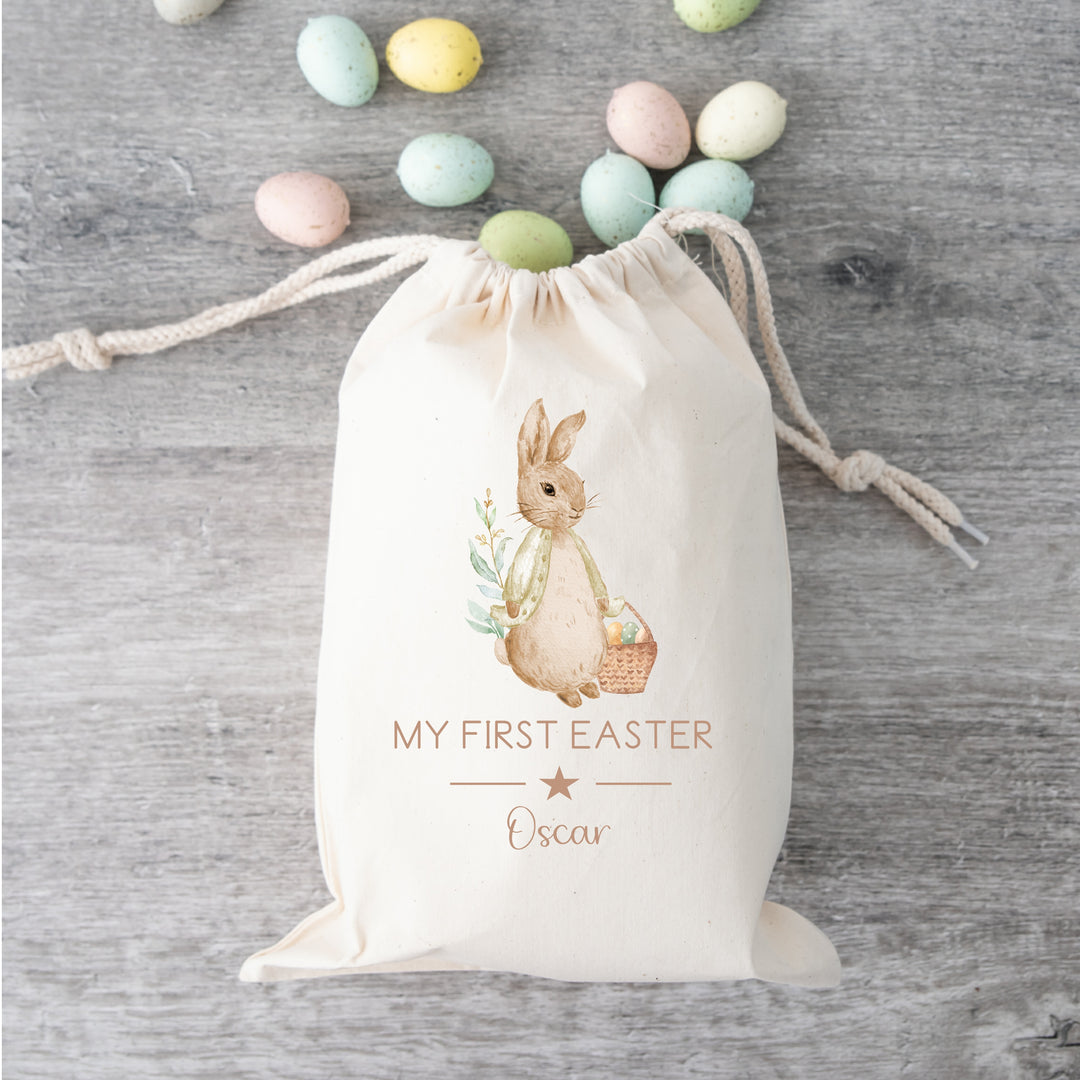 Personalised Happy Easter Beige Rabbit Treat Bag