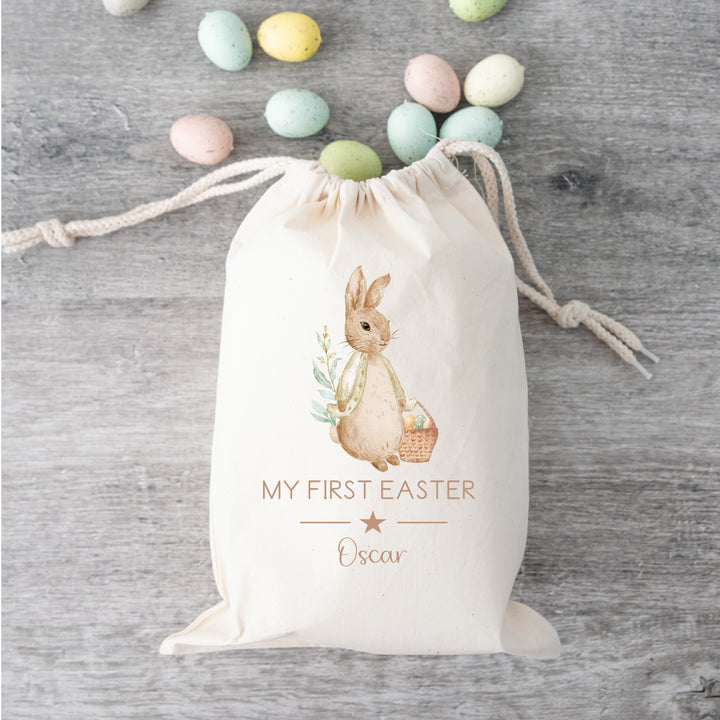 Personalised Happy Easter Beige Rabbit Treat Bag