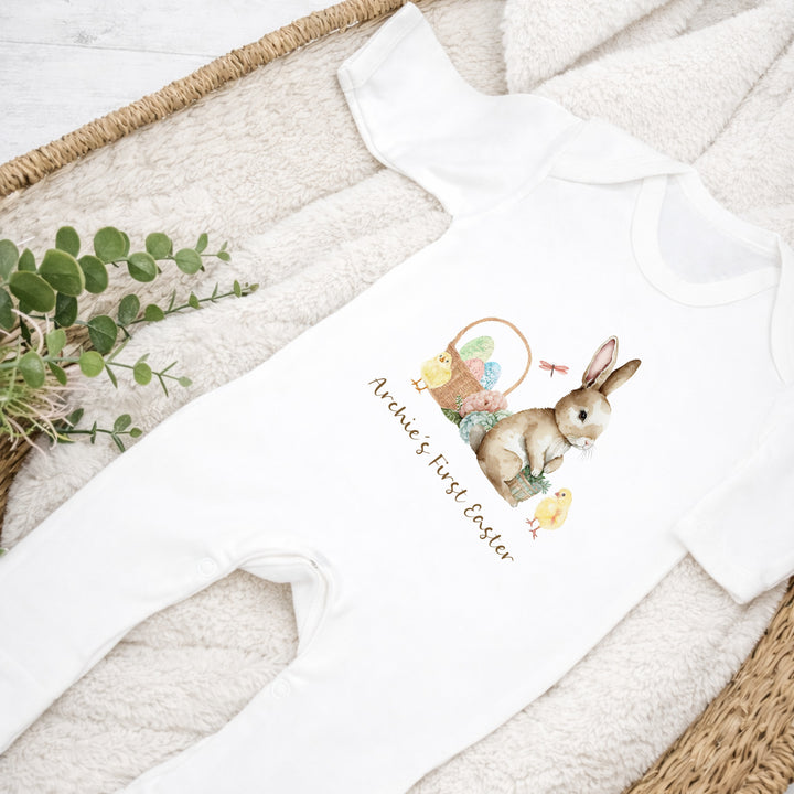 Personalised Brown Bunny My First Easter Baby Grow, Vest or Bib