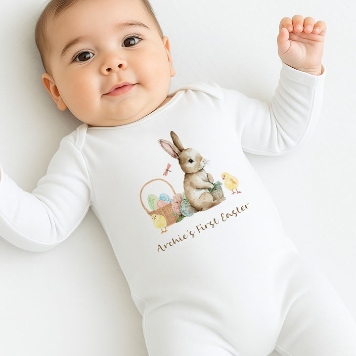 Personalised Brown Bunny My First Easter Baby Grow, Vest or Bib