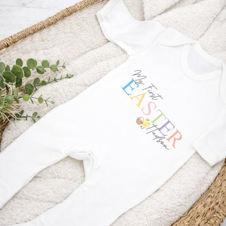Personalised Rainbow My First Easter Baby Grow, Vest or Bib