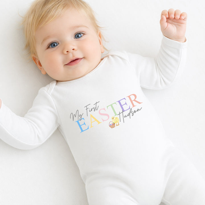 Personalised Rainbow My First Easter Baby Grow, Vest or Bib