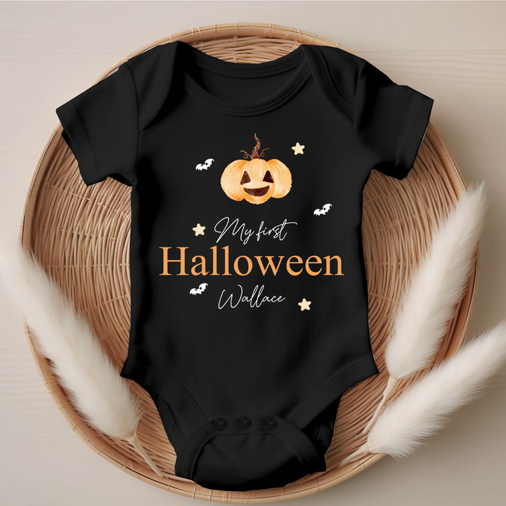 Personalised My First Halloween Pumpkin Black Babygrow/Vest