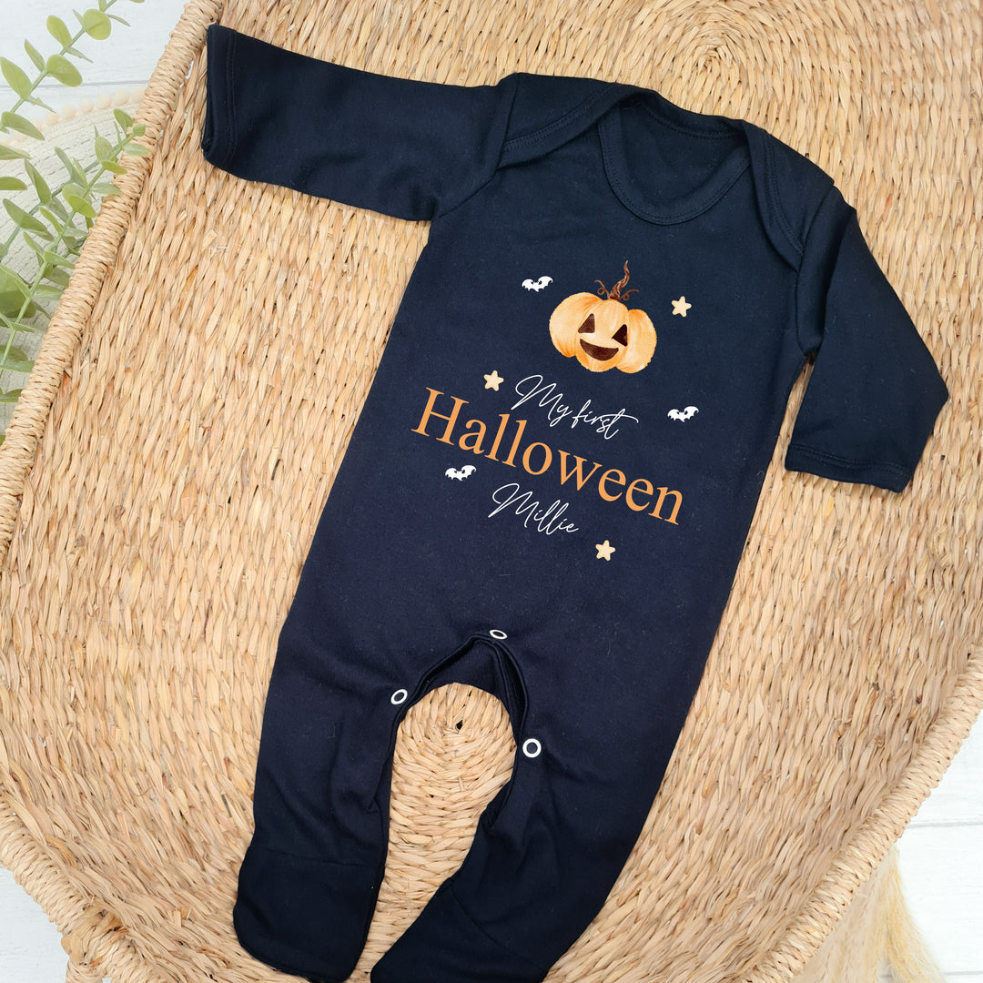 Personalised My First Halloween Pumpkin Black Babygrow/Vest