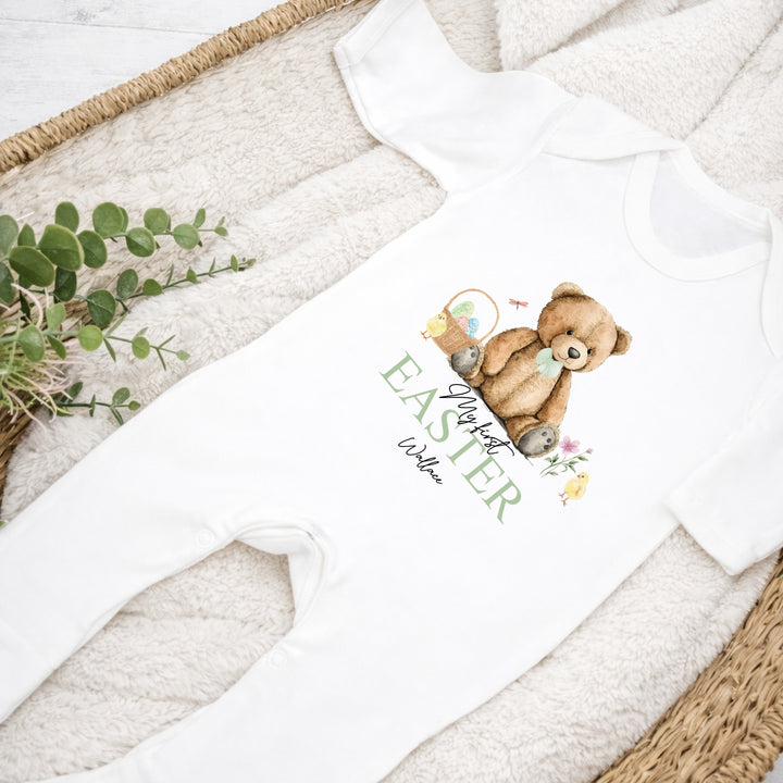 Personalised Green Teddy Bear My First Easter Baby Grow, Vest or Bib