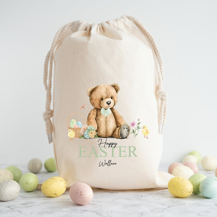 Personalised Happy Easter Green Teddy Bear Treat Bag