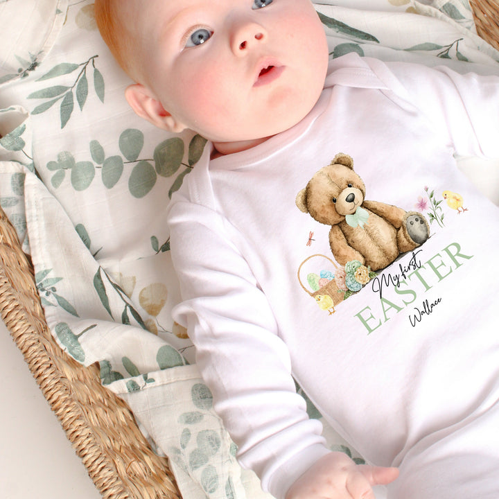 Personalised My First Easter Green Teddy Bear Babygrow/Vest