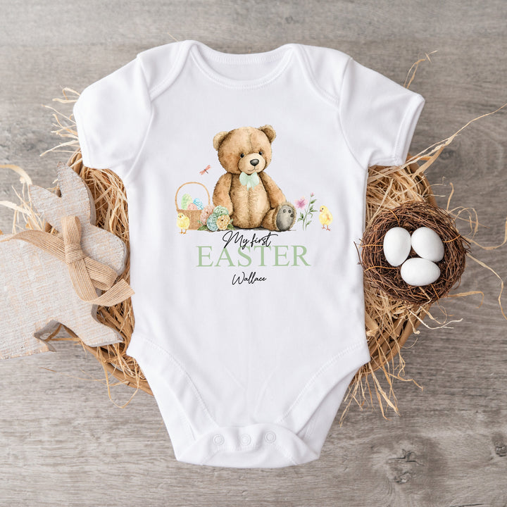 Personalised My First Easter Green Teddy Bear Babygrow/Vest