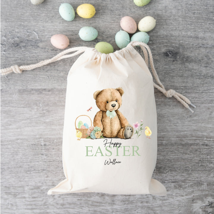 Personalised Happy Easter Green Teddy Bear Treat Bag