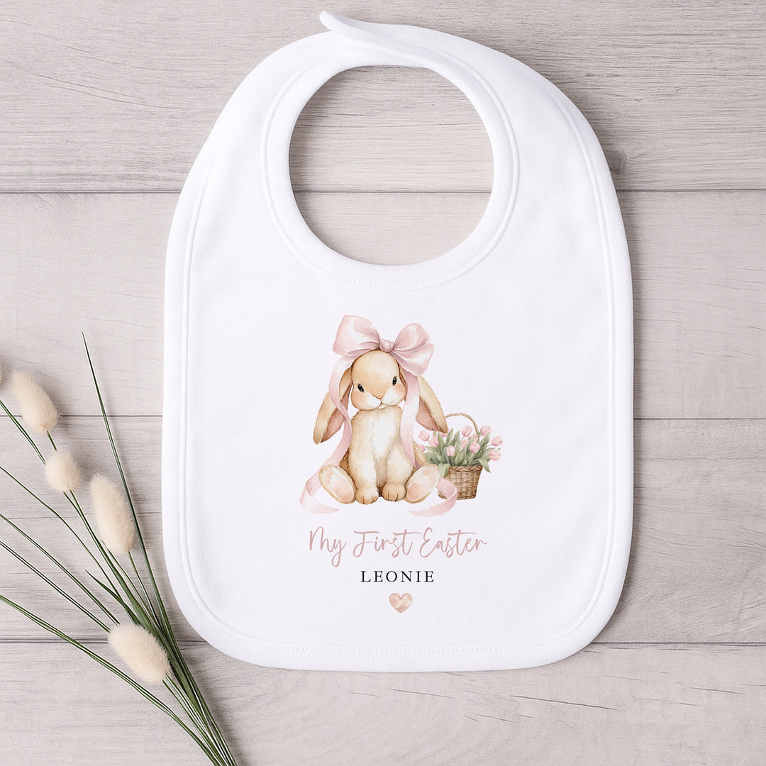 Personalised Pink Bunny Bow My First Easter Baby Grow, Vest or Bib