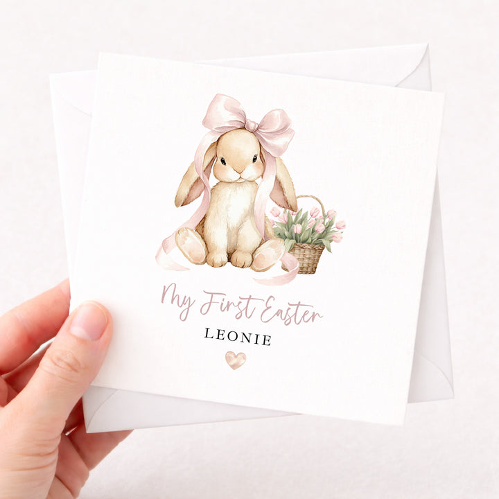 Personalised Pink Bunny Bow My First Easter Card